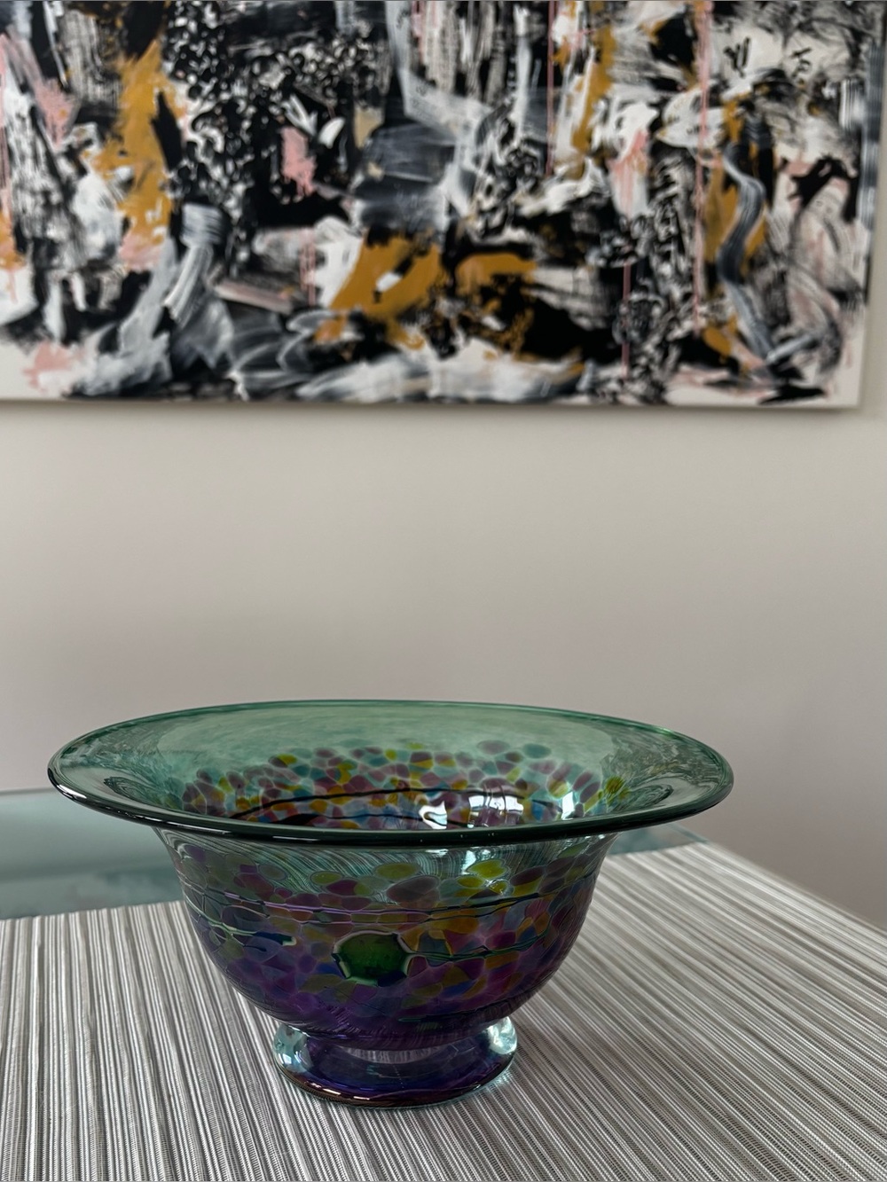 Artisan Handblown Glass Decorative Bowl - Green & Purple